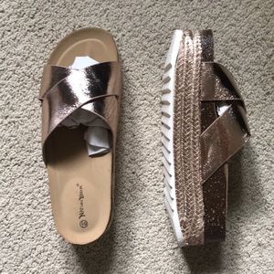 Rose gold espadrille platform sandal